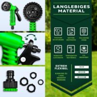 Furtun de udat gradina cu 8 functii, flexibil, extensibil pana la 15 m, cu accesorii incluse, verde