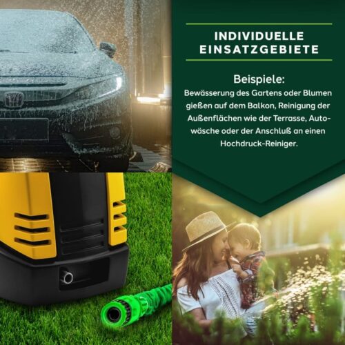 Furtun de udat gradina cu 8 functii, flexibil, extensibil pana la 15 m, cu accesorii incluse, verde