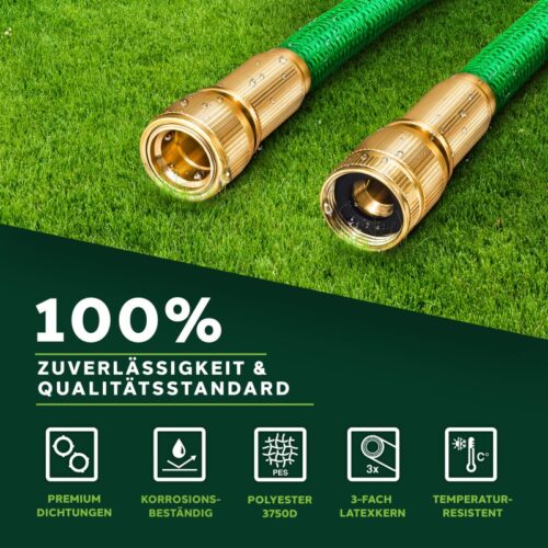 Furtun de udat Premium, extensibil pana la 30 m, flexibil, 10 functii, suport de perete cu accesorii incluse, verde