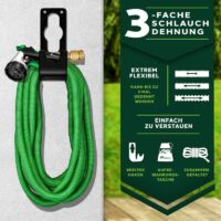 Furtun de udat Premium, extensibil pana la 30 m, flexibil, 10 functii, suport de perete cu accesorii incluse, verde