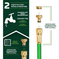 Furtun de udat Premium, extensibil pana la 30 m, flexibil, 10 functii, suport de perete cu accesorii incluse, verde
