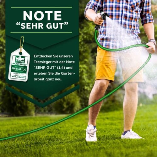 Furtun de udat Premium, extensibil pana la 30 m, flexibil, 10 functii, suport de perete cu accesorii incluse, verde