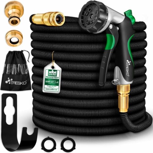 Furtun de udat Premium, extensibil pana la 22.5 m, flexibil, 10 functii, suport de perete cu accesorii incluse
