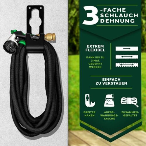 Furtun de udat Premium, extensibil pana la 22.5 m, flexibil, 10 functii, suport de perete cu accesorii incluse