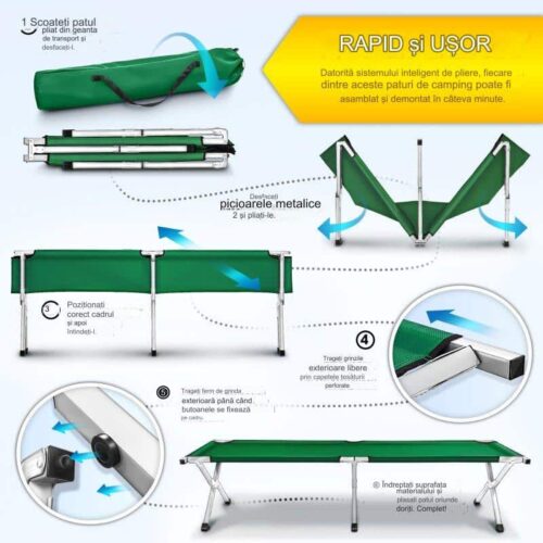 Instrucțiuni montaj pat camping pliabil verde