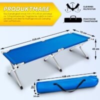 Pat pliant camping albastru cu dimensiuni