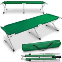 Pat pliant de camping verde cu husă