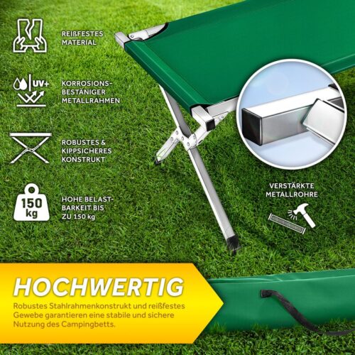 Pat de camping verde cu cadru metalic
