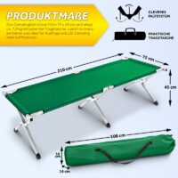 Pat pliant camping verde cu dimensiuni și husă