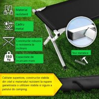 Pat de camping pliabil cu cadru metalic