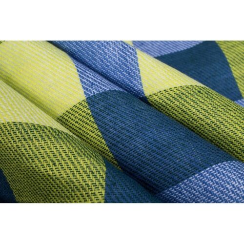 Textil țesut albastru și verde, prim-plan
