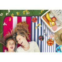 Mamă și copil pe pătură la picnic