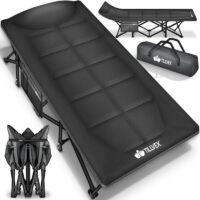 Pat pliant de camping negru cu geantă transport