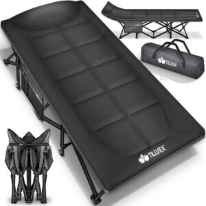 Pat pliant de camping negru cu geantă transport