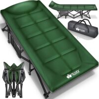 Pat pliabil camping verde cu geantă transport