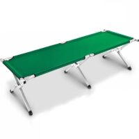 Pat pliant verde pentru camping, cadru metalic