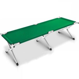 Pat pliant verde pentru camping, cadru metalic